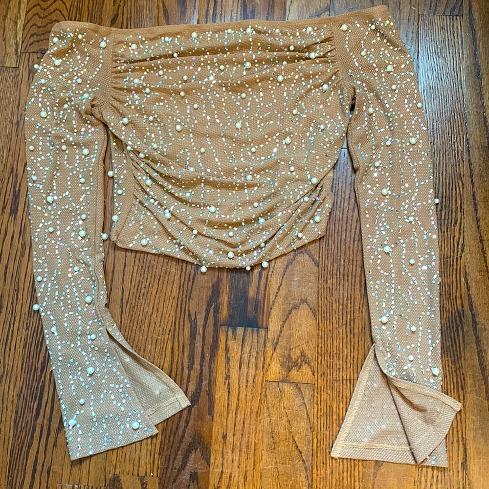 Windsor Tan Beaded Crop Top